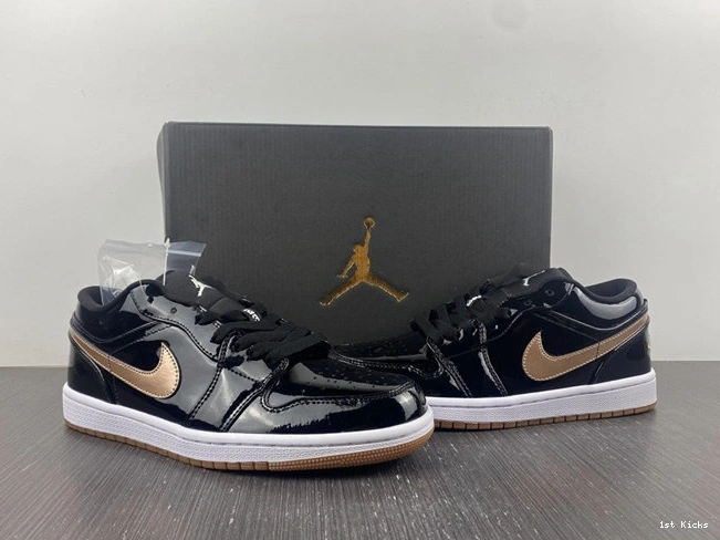 1st Kicks Black Gold 3726 Durable Jordan1 Retro Patent 554723- 1015